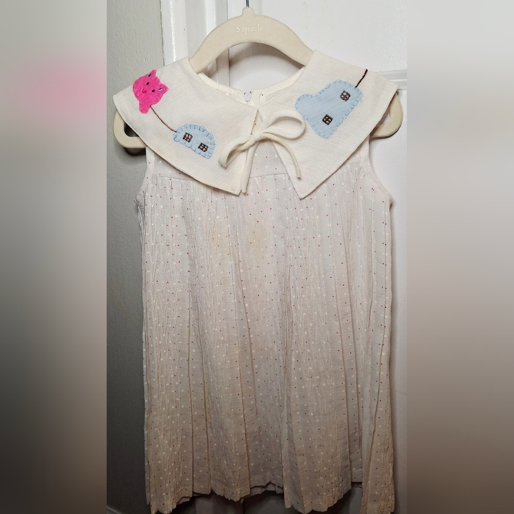 Vintage 80s π±πAdorable Kitty Polka Dot Embroidered Dress (6-9 mo)